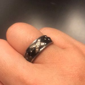 Black enamel ring with crystal cross